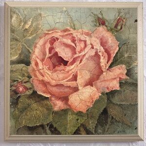 Two vintage Floral Art Prints with Pink and white roses